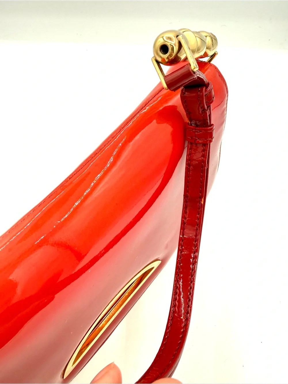 Dior Red Patent Leather Ombré Galliano Malice Shoulder Bag with Gold Bead Strap - Picture 9 of 12